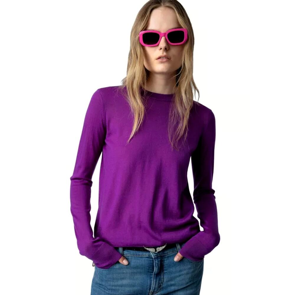 Zadig & Voltaire Emma We Goa Purple Merino Wool Sweater L - Picture 3 of 16